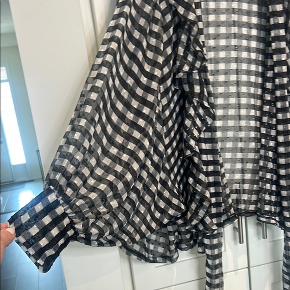Free People Picnic Plaid Gingham Tie Front Ruffle Sheer Shirt One Size NWT - Picture 5 of 10